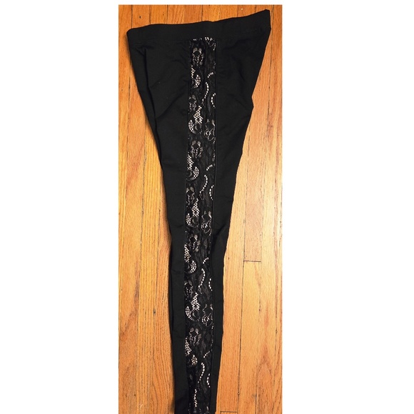 NEW DAVID LERNER Lace side seam detail LEGGINGS in BLACK SMALL Women's - Picture 2 of 4
